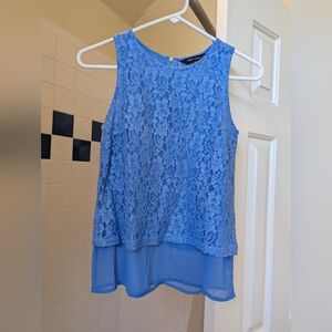 NWOT New Look Blue Lace Sleeveless Blouse Size XS, UK 8